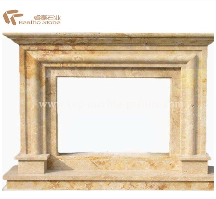 Beige marble fireplace