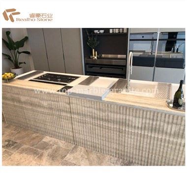 Silver Travertine Kitchen Island Toppar med spårdesign