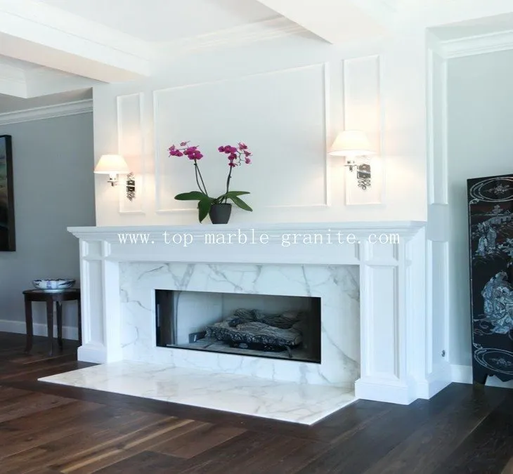 Polished White Marble Fireplace